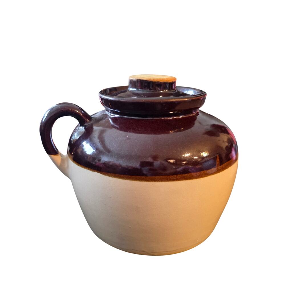 Vintage R.R.P. Co Stoneware Pottery Bean Crock with Lid Brown